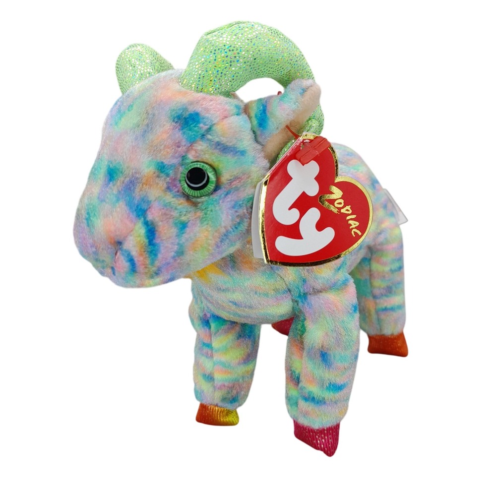 Ty Beanie Babies Zodiac Collection Goat Tie Dye Plush Green Horns 2000 43101